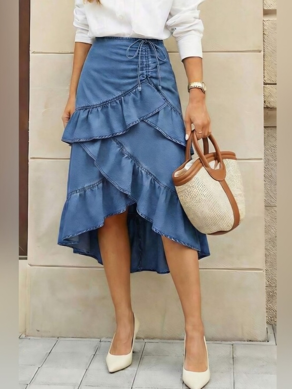 *VERY NICE CURVY SIZES* Blue Ruffled High-Low Skirt: XL-12 1X-14 2X-16 3X-18